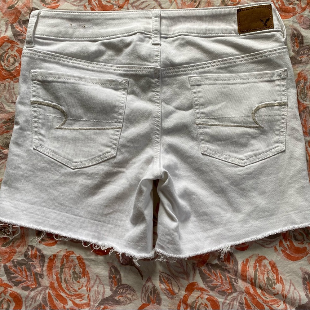 American Eagle Cut Off Midi Shorts in White